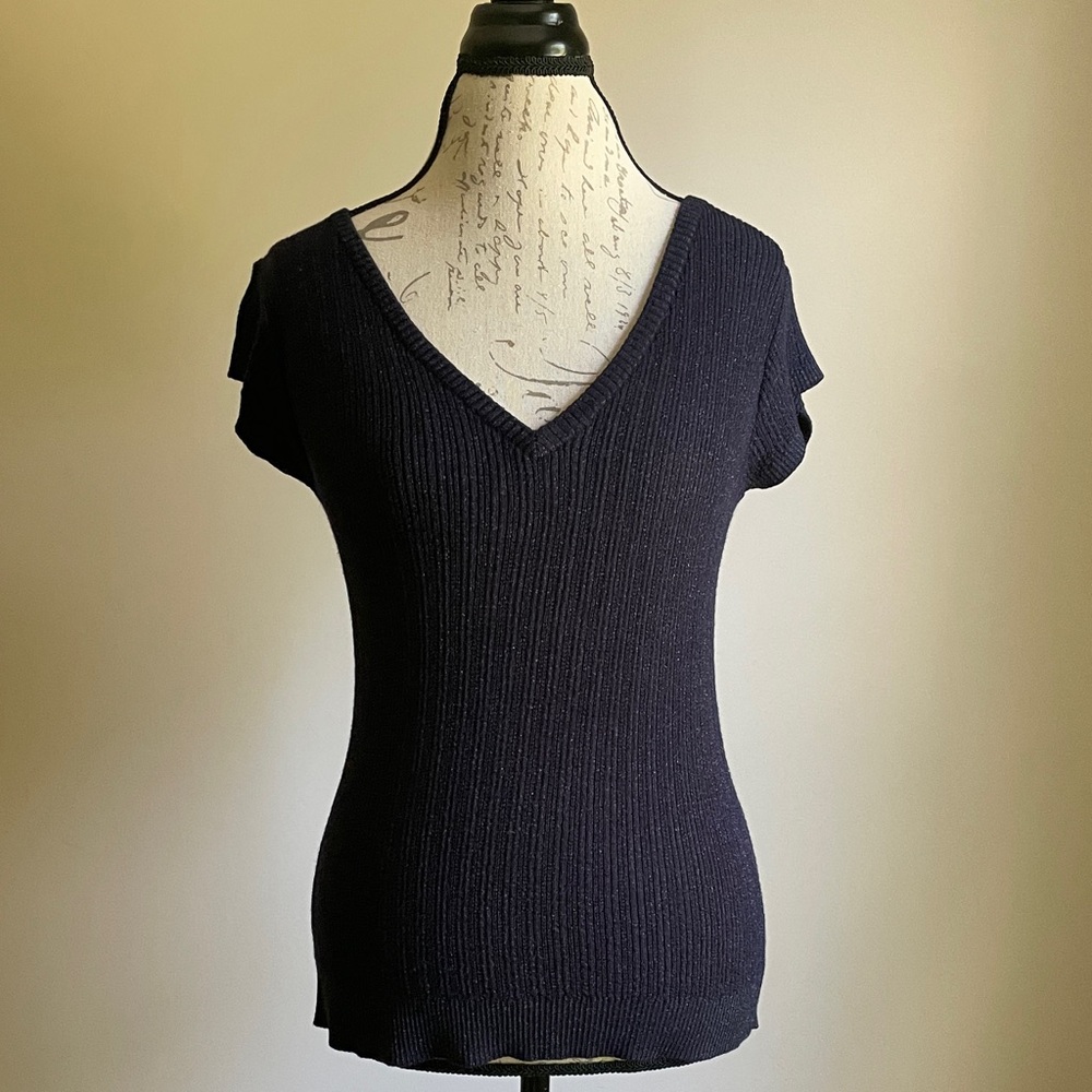 Navy V-Neck Ribbed Sweater